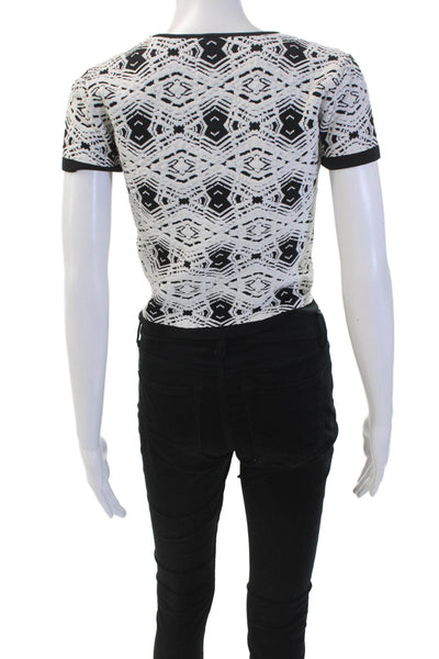 Parker Womens Textured Round Neck Short Sleeve Knit Top Black White Size M