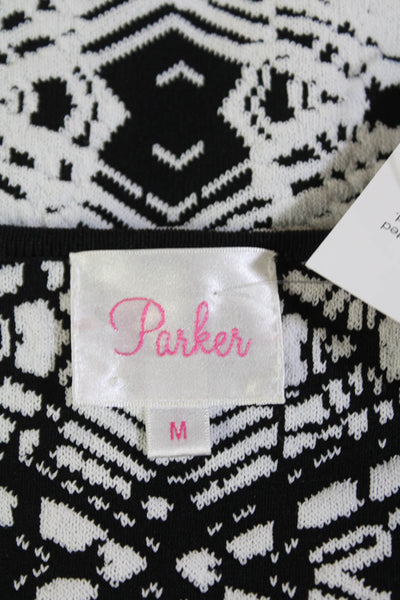 Parker Womens Textured Round Neck Short Sleeve Knit Top Black White Size M
