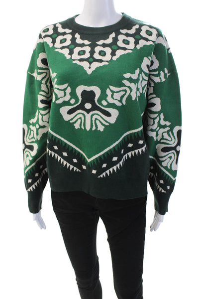 Suncoo Womens Knit Abstract Long Sleeve Pullover Sweater Top Green Size T1 S