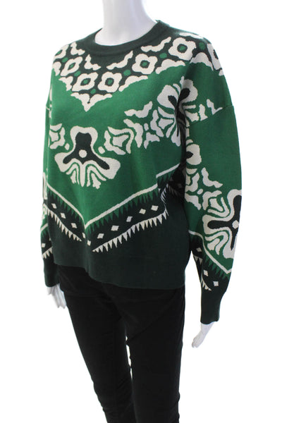 Suncoo Womens Knit Abstract Long Sleeve Pullover Sweater Top Green Size T1 S