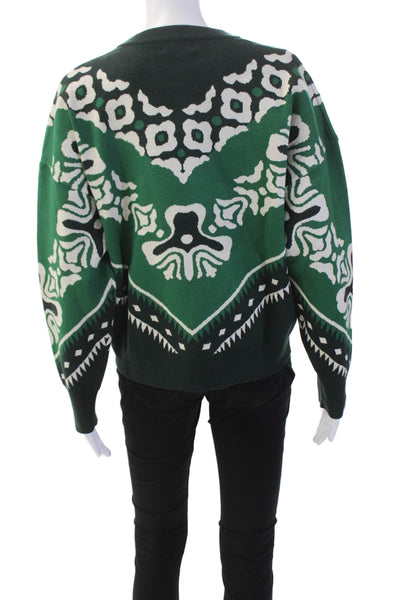 Suncoo Womens Knit Abstract Long Sleeve Pullover Sweater Top Green Size T1 S