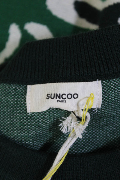 Suncoo Womens Knit Abstract Long Sleeve Pullover Sweater Top Green Size T1 S