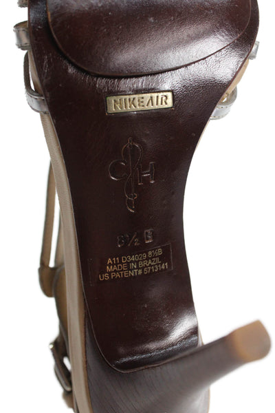 Cole Haan Womens Strappy Buckled Open Toe Ultra High Heels Silver Size 8.5