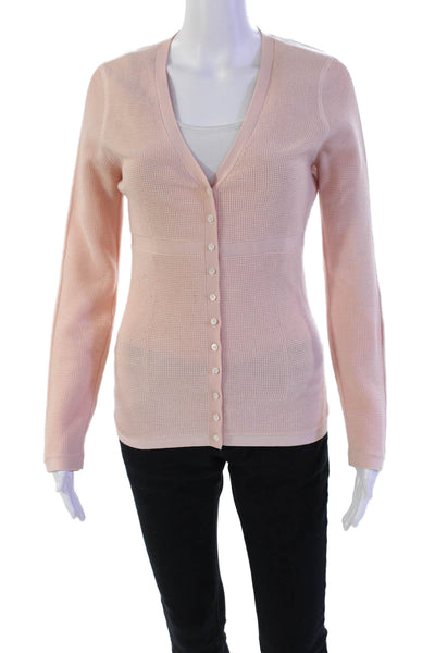 Tse Womens Long Sleeve Open Front Waffle Knit Cardigan Sweater Pink Size Small