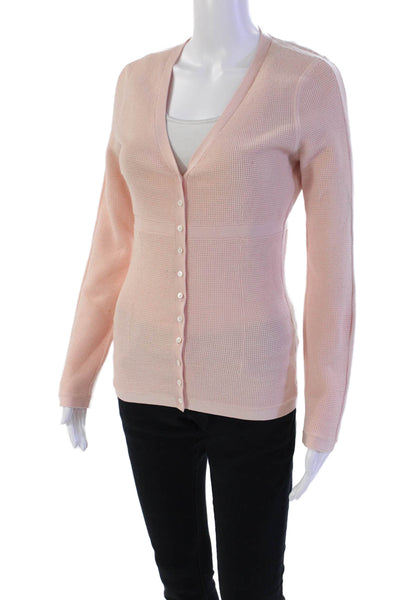 Tse Womens Long Sleeve Open Front Waffle Knit Cardigan Sweater Pink Size Small
