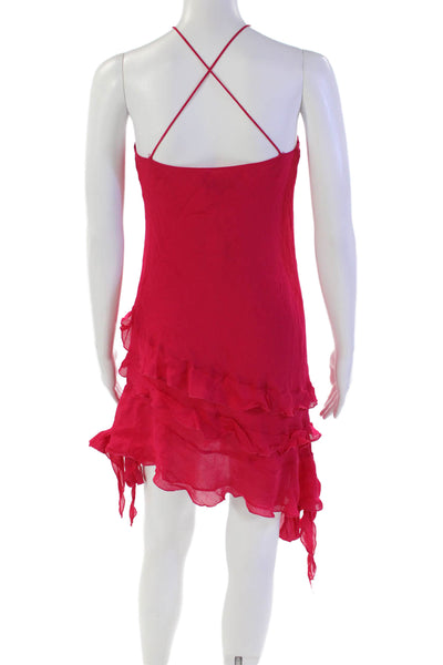 Zara Womens Spaghetti Strap V Neck Tiered Knee Length Dress Pink Size Small