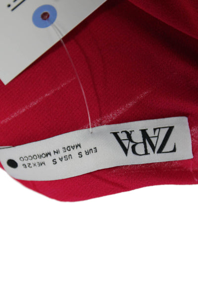 Zara Womens Spaghetti Strap V Neck Tiered Knee Length Dress Pink Size Small