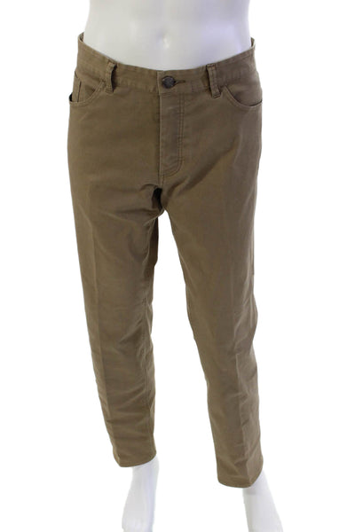 Theory Mens Zipper Fly Pleated Straight Leg Chino Pants Brown Cotton Size 36