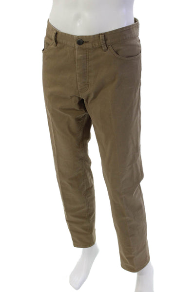 Theory Mens Zipper Fly Pleated Straight Leg Chino Pants Brown Cotton Size 36