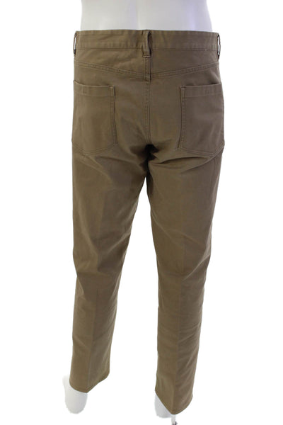 Theory Mens Zipper Fly Pleated Straight Leg Chino Pants Brown Cotton Size 36
