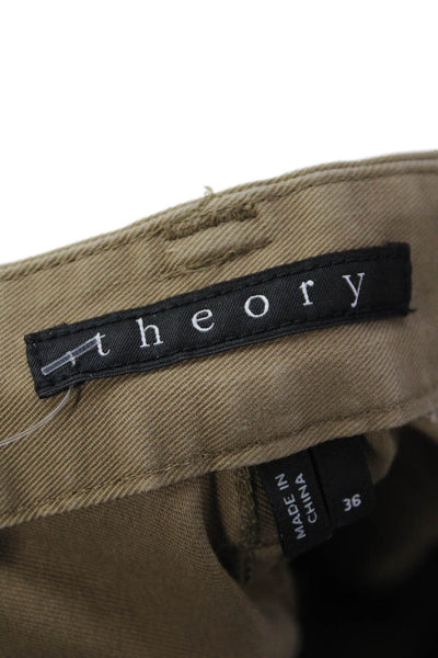 Theory Mens Zipper Fly Pleated Straight Leg Chino Pants Brown Cotton Size 36