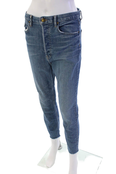 The Great Womens The Peg Straight Button Fly Cropped Hem Denim Blue Size 29