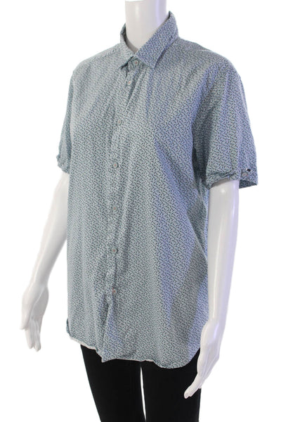 Ted Baker London Womens Abstract Print Button Down Short Sleeve Top Blue Size 4