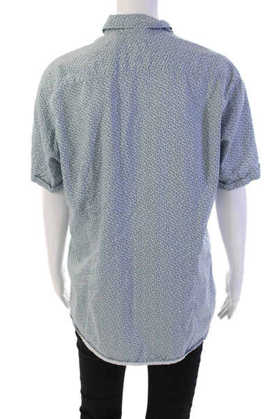Ted Baker London Womens Abstract Print Button Down Short Sleeve Top Blue Size 4