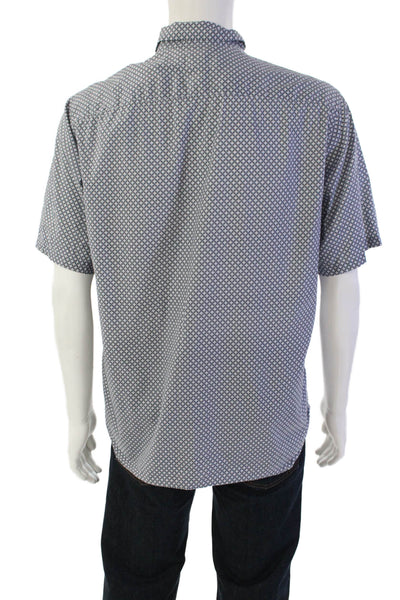 Theory Mens Geometric Print Short Sleeve Collared Button Down Shirt Blue Size L