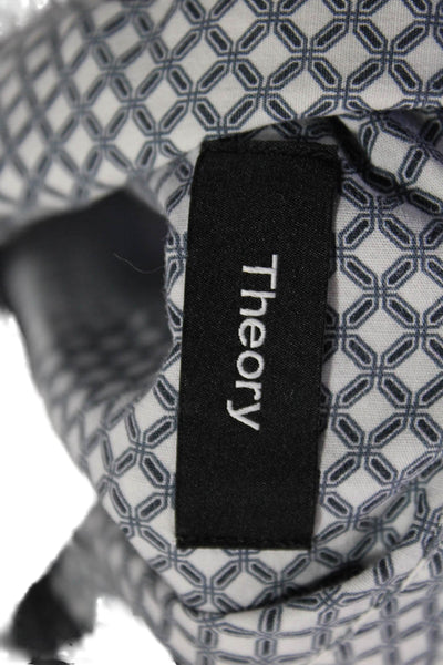 Theory Mens Geometric Print Short Sleeve Collared Button Down Shirt Blue Size L