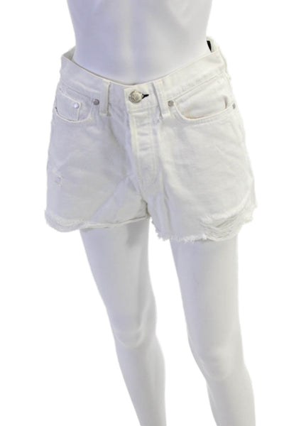 Rag & Bone Womens Cotton Button Zip Distress Demin Shorts White Size 26