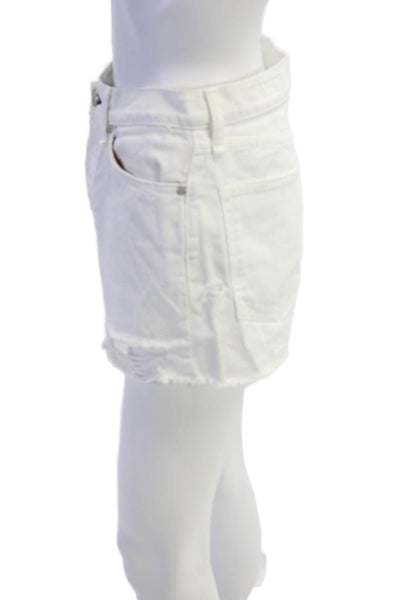 Rag & Bone Womens Cotton Button Zip Distress Demin Shorts White Size 26