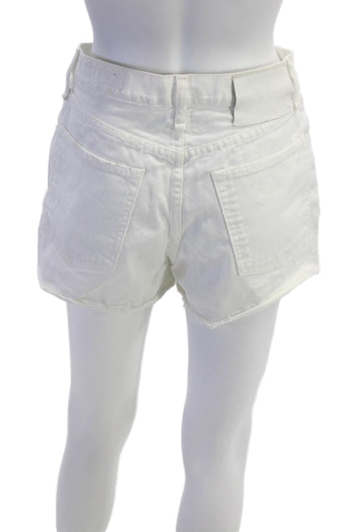 Rag & Bone Womens Cotton Button Zip Distress Demin Shorts White Size 26
