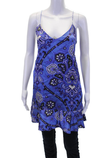 Caroline Constas Womens V-neck Spaghetti Strap Pattern Tank Top Blue Size S