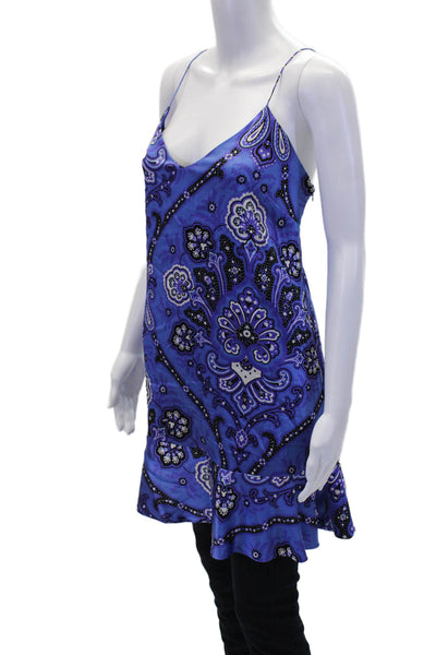 Caroline Constas Womens V-neck Spaghetti Strap Pattern Tank Top Blue Size S