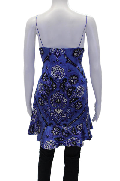 Caroline Constas Womens V-neck Spaghetti Strap Pattern Tank Top Blue Size S