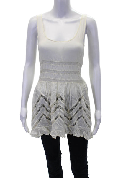 Intimately Free People Womens Sleeveless V-neck Ruffle Trim Tank Top Cream Size