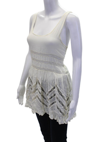 Intimately Free People Womens Sleeveless V-neck Ruffle Trim Tank Top Cream Size
