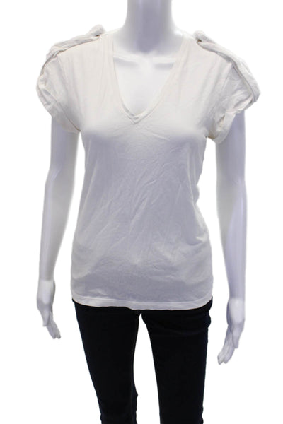 Derek Lam 10 Crosby Womens Short Sleeve V Neck Tee Shirt White Cotton Size Small