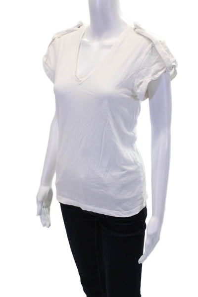 Derek Lam 10 Crosby Womens Short Sleeve V Neck Tee Shirt White Cotton Size Small