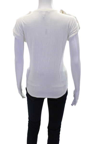 Derek Lam 10 Crosby Womens Short Sleeve V Neck Tee Shirt White Cotton Size Small