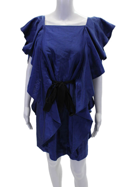 Robert Rodriguez Black Label Womens Square Neck Ruffled Mini Dress Blue Size 8