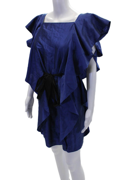 Robert Rodriguez Black Label Womens Square Neck Ruffled Mini Dress Blue Size 8