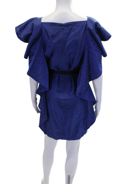 Robert Rodriguez Black Label Womens Square Neck Ruffled Mini Dress Blue Size 8