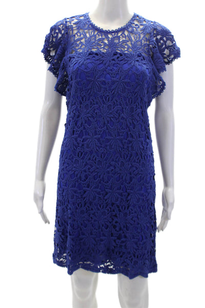 Velvet Womens Cotton Layered Battenberg Lace Short Sleeve Dress Blue Size S