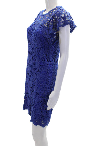 Velvet Womens Cotton Layered Battenberg Lace Short Sleeve Dress Blue Size S
