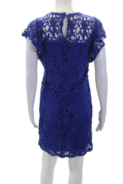Velvet Womens Cotton Layered Battenberg Lace Short Sleeve Dress Blue Size S