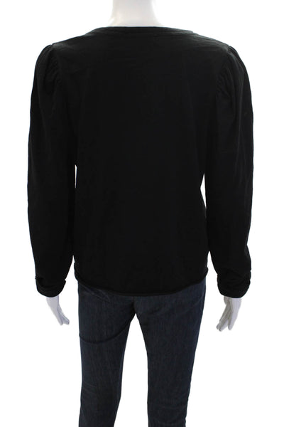 Nation Womens Cotton V-Neck Long Sleeve Pullover Blouse Top Black Size L