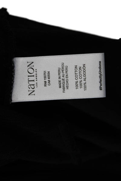 Nation Womens Cotton V-Neck Long Sleeve Pullover Blouse Top Black Size L