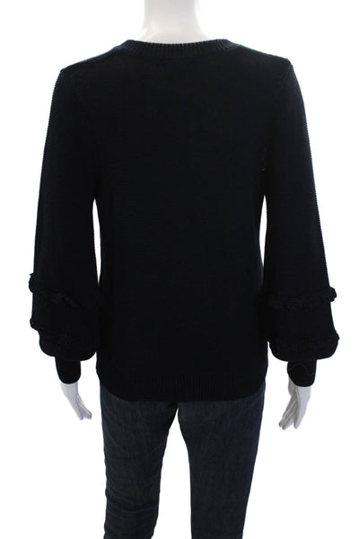 Pearl By Lela Rose Womens Open Knit V Neck Sweater Navy Cotton Size Small