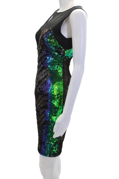 Nicole Miller Womens Mesh Trim Sequin Pencil Dress Green Size 0