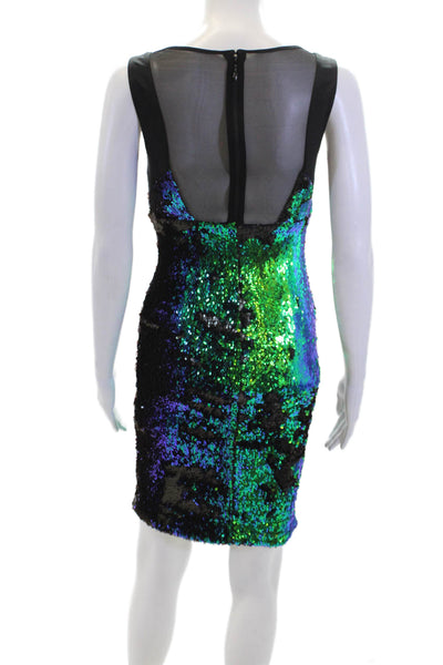 Nicole Miller Womens Mesh Trim Sequin Pencil Dress Green Size 0