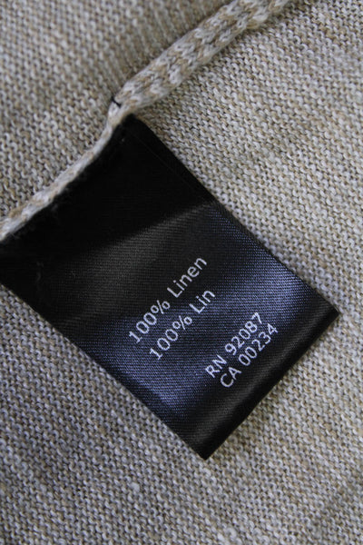 Saks Fifth Avenue Mens Linmen Striped Long Sleeve Crew Neck Sweater Beige Size M