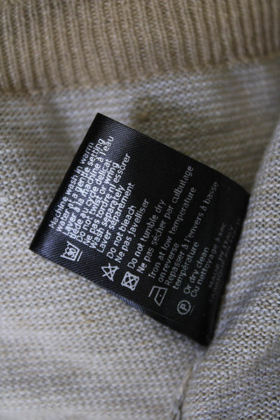 Saks Fifth Avenue Mens Linmen Striped Long Sleeve Crew Neck Sweater Beige Size M