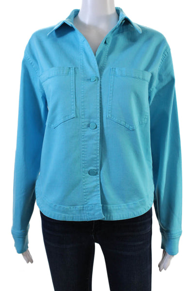 Renuar Womens Cotton Blend Collared Button Up Denim Jacket Light Blue Size S