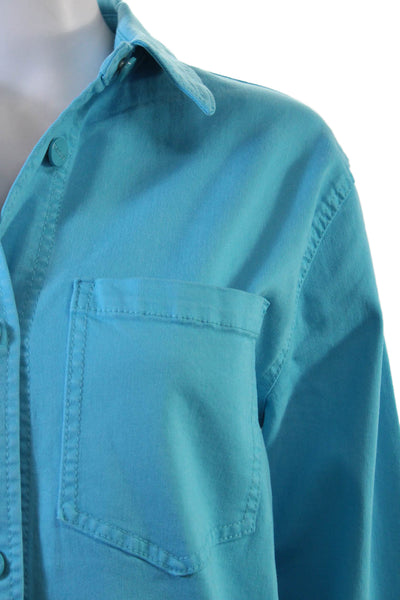 Renuar Womens Cotton Blend Collared Button Up Denim Jacket Light Blue Size S