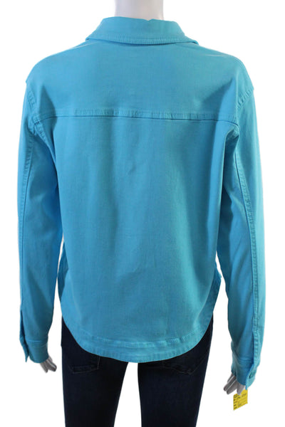 Renuar Womens Cotton Blend Collared Button Up Denim Jacket Light Blue Size S