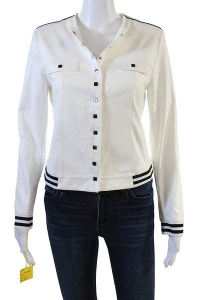 Insight Womens Striped Round Neck Long Sleeve Snap Closure Jacket White Size 2