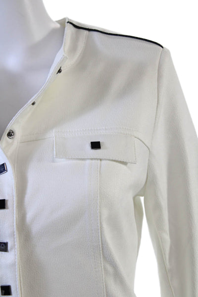 Insight Womens Striped Round Neck Long Sleeve Snap Closure Jacket White Size 2