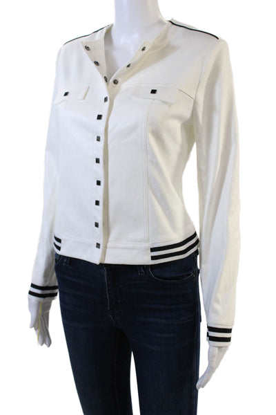Insight Womens Striped Round Neck Long Sleeve Snap Closure Jacket White Size 2